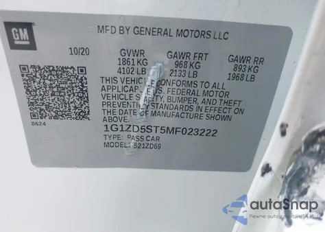 2021 Chevrolet Malibu Fwd Lt z USA, uszkodzony, nr VIN 1G1ZD5ST5MF023222